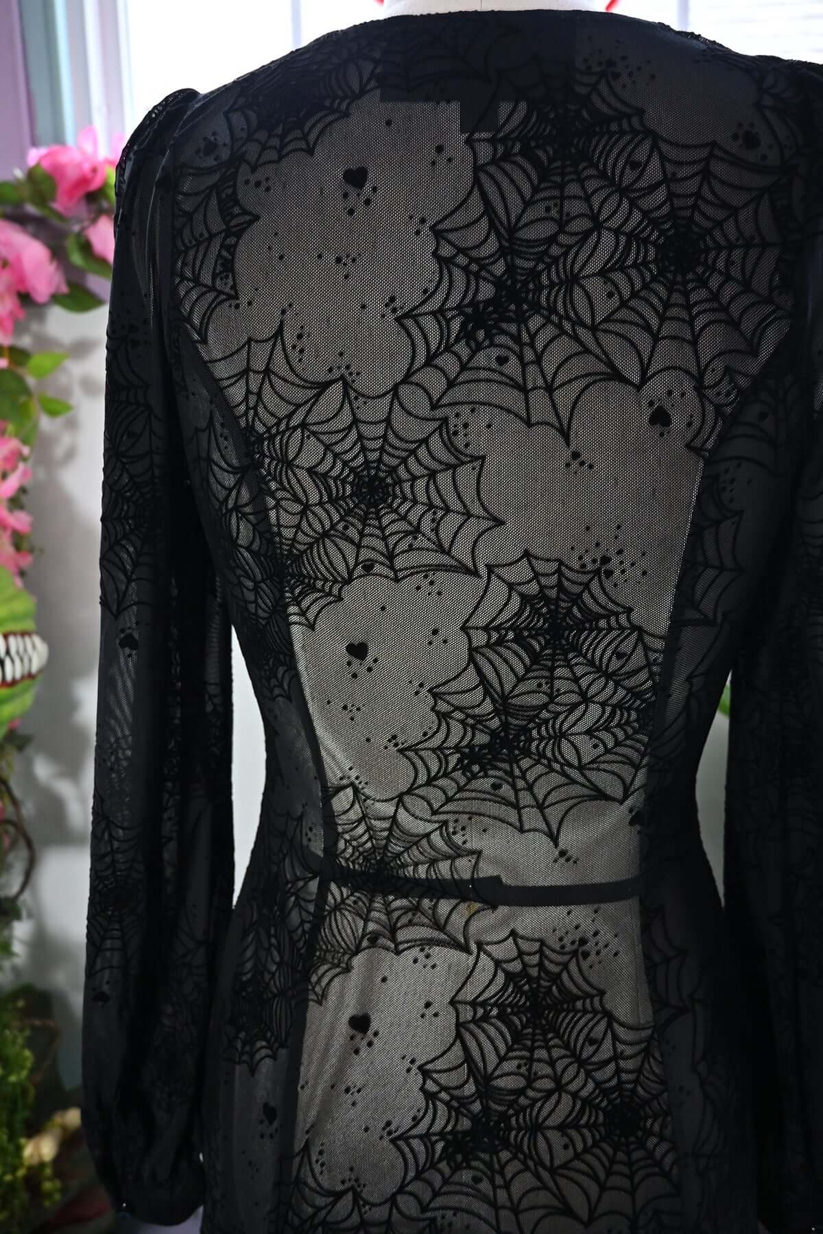 Black Penny Maxi dress with Flocked Spiderwebs