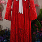 Priscilla 60's Bell Sleeve Lace Maxi Dress in Red