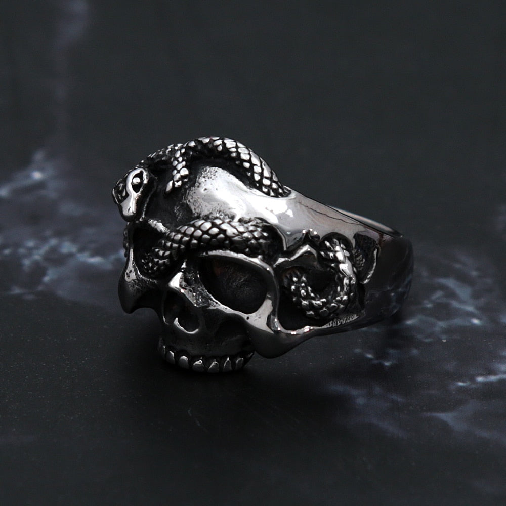 Esteban Skull and Snake Ring