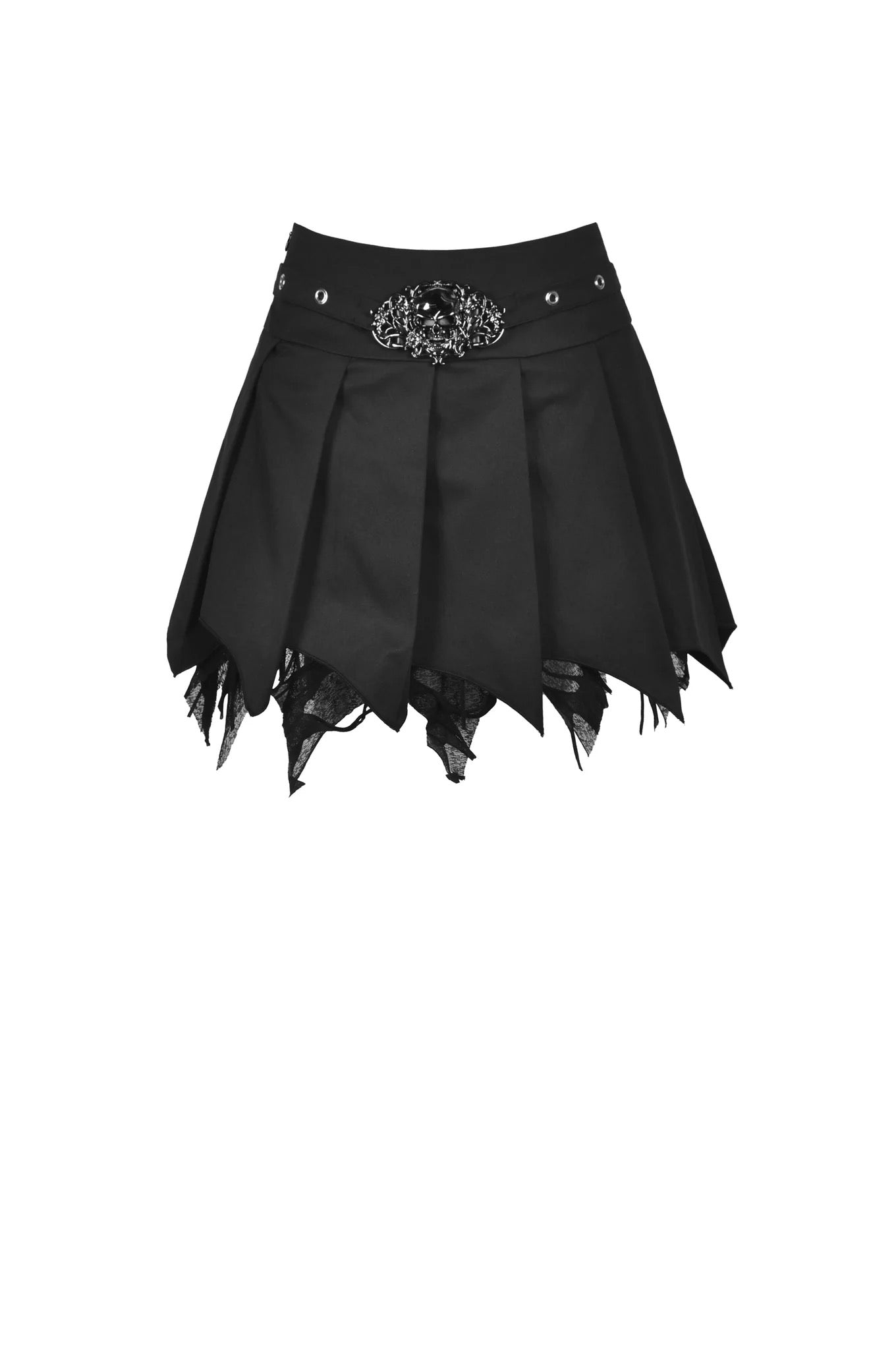 Tattered Pleated Skull Mini Skirt