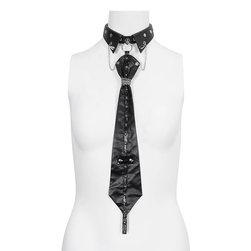 Faux Leather Studded Choker Tie