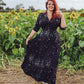 Raquel 3/4 Sleeve Black Maxi Star Clusters dress