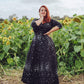 Raquel 3/4 Sleeve Black Maxi Star Clusters dress