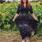 Raquel 3/4 Sleeve Black Maxi Star Clusters dress