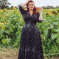 Raquel 3/4 Sleeve Black Maxi Star Clusters dress