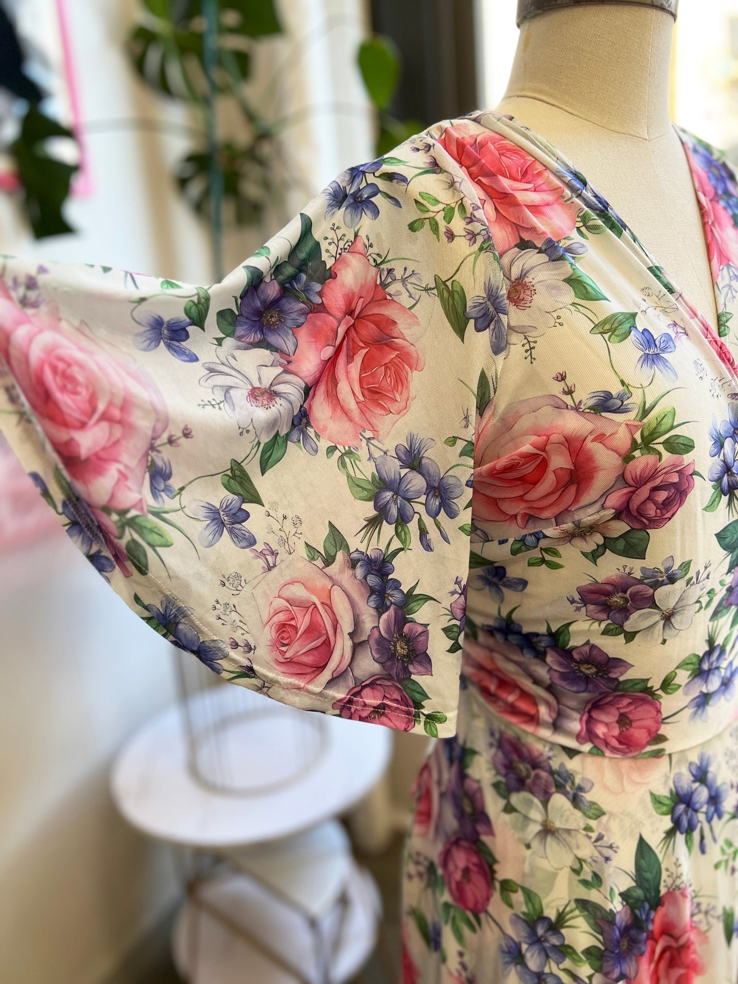 Lydia Wrap Dress in Pink Rose Bouquet Mesh