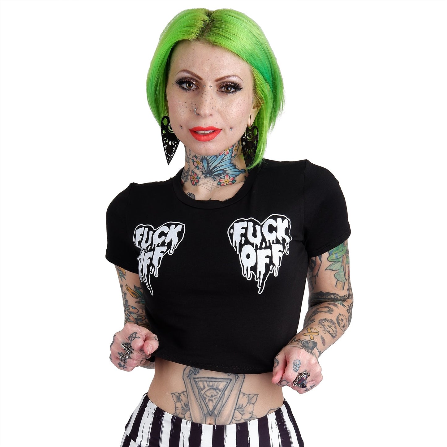 F Off Drippy Heart Crop Baby Tee