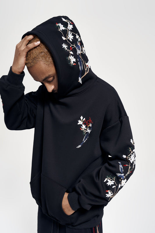 Flowers and Birds Embroidery Hoodie