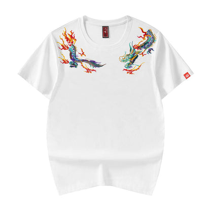 Flying Fire Dragons Embroidery Tee