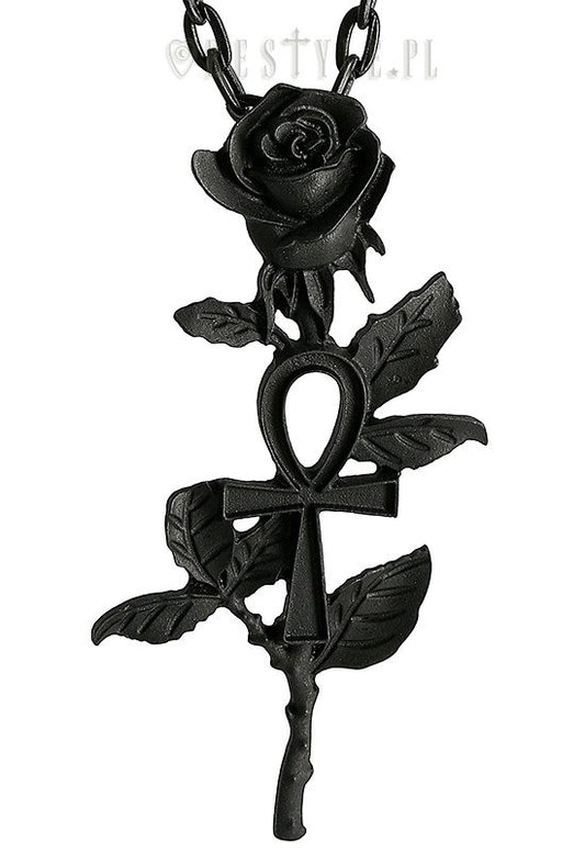 Black Rose Ankh Necklace