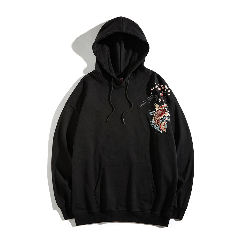 Dancing Fish Embroidery Hoodie