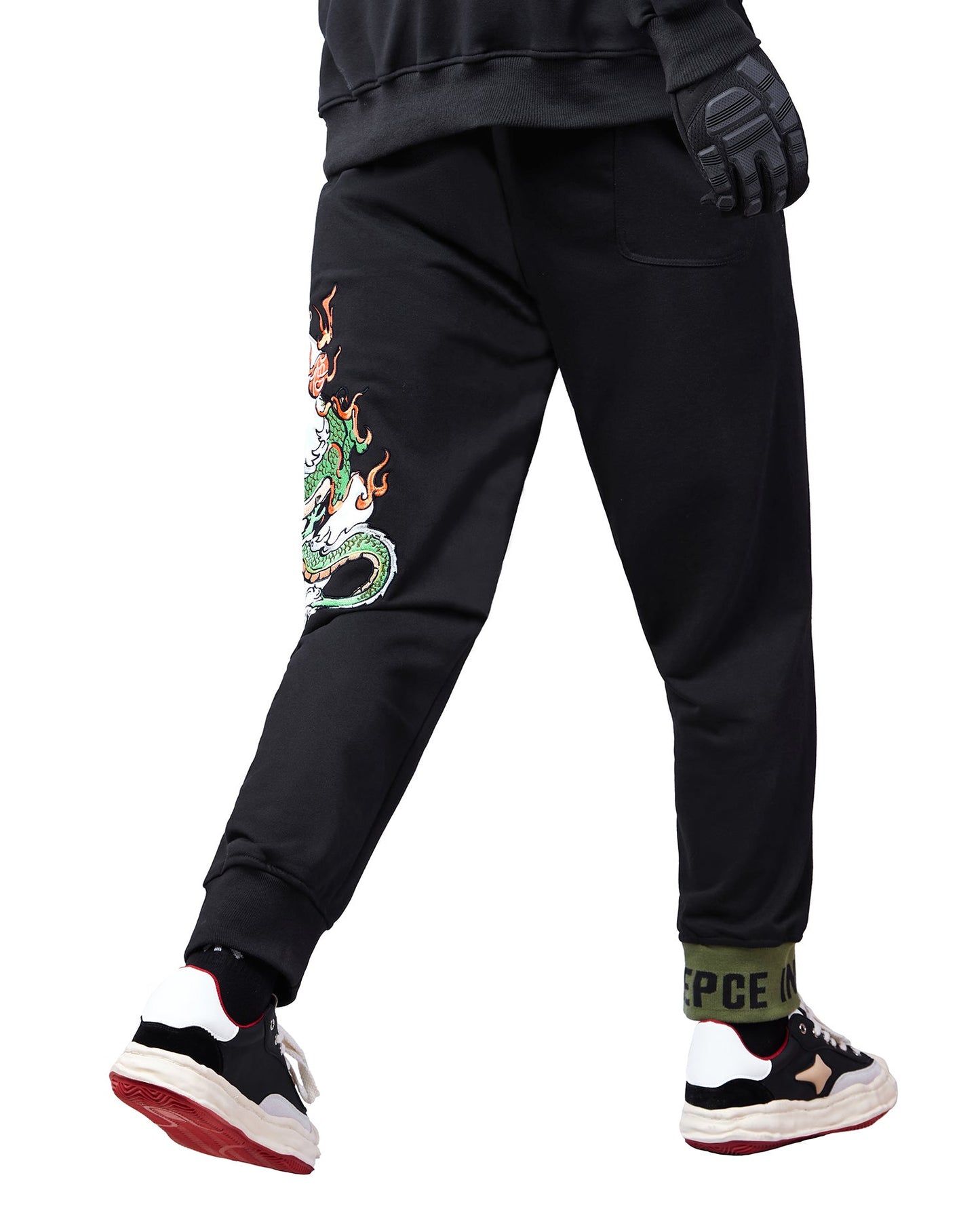 Cloud Dragon Embroidery Black Sweatpants