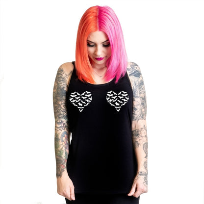 Batty Heart Black Racerback Tank