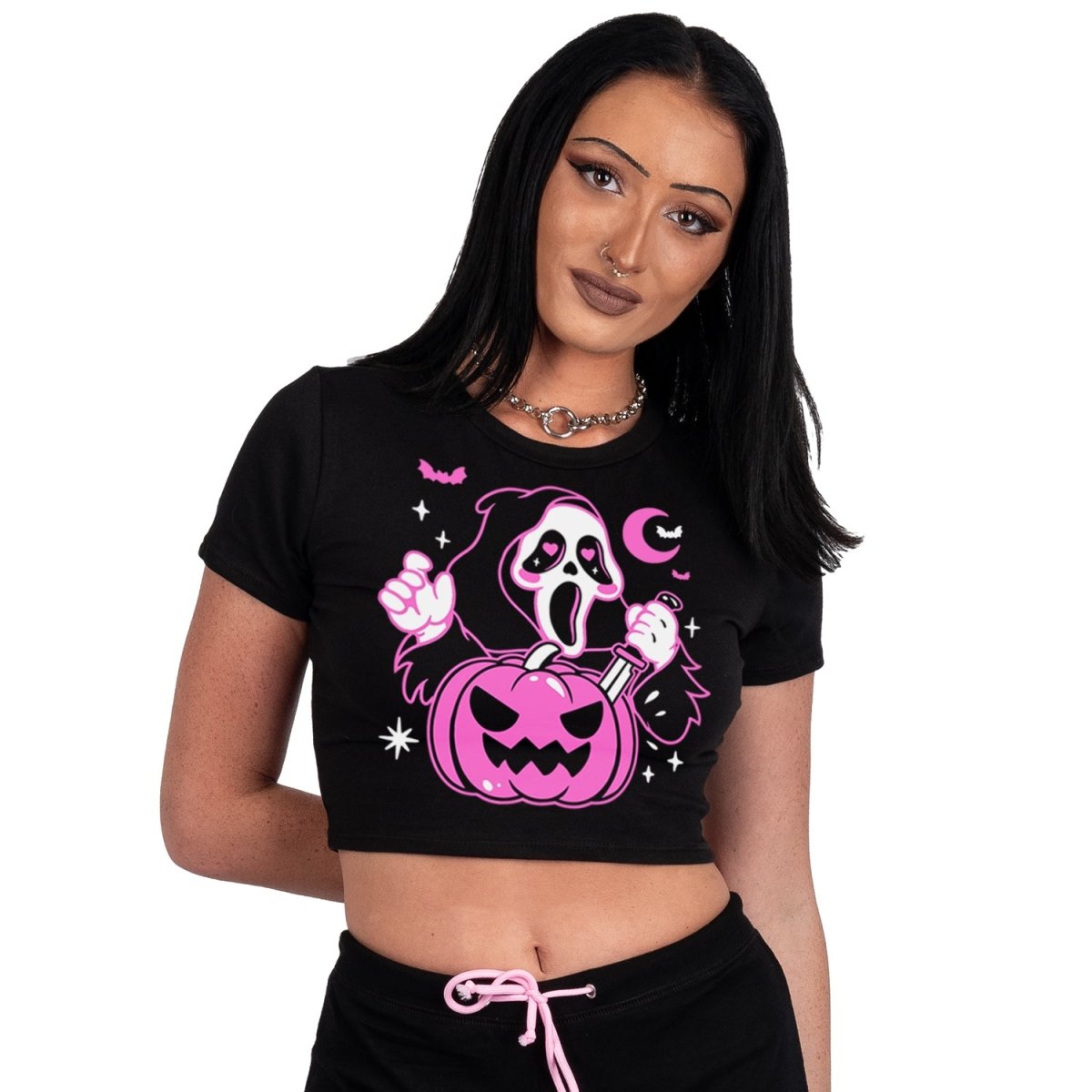 Cute Ghostface Pumpkin Crop Baby Tee