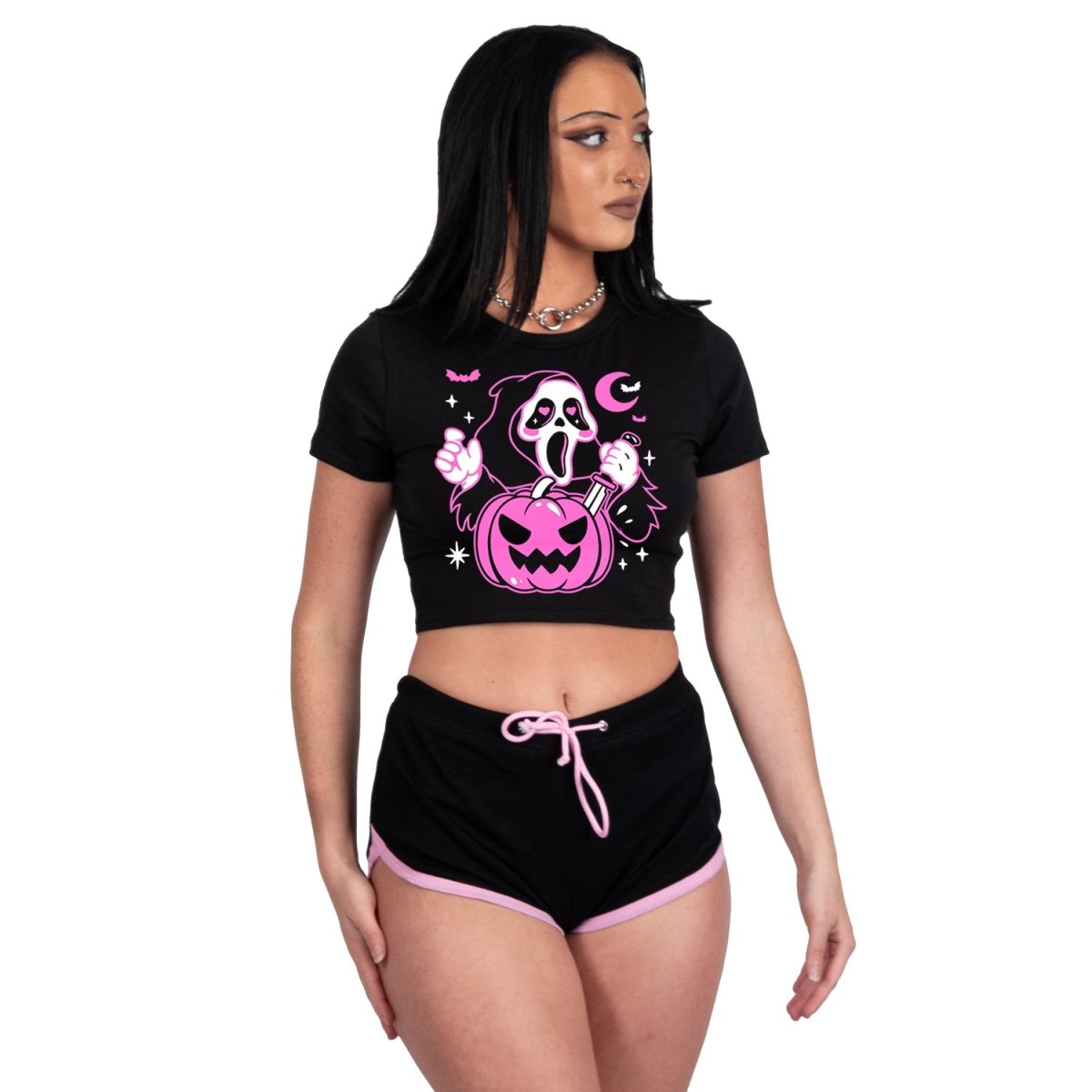 Cute Ghostface Pumpkin Crop Baby Tee