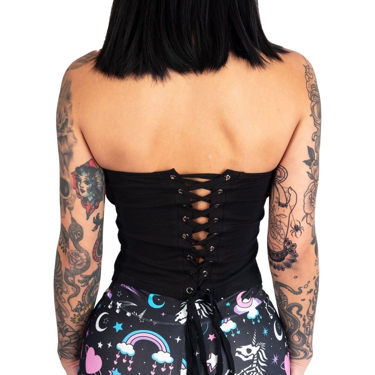 F Off Drippy Heart Corset Lace-Up Tee