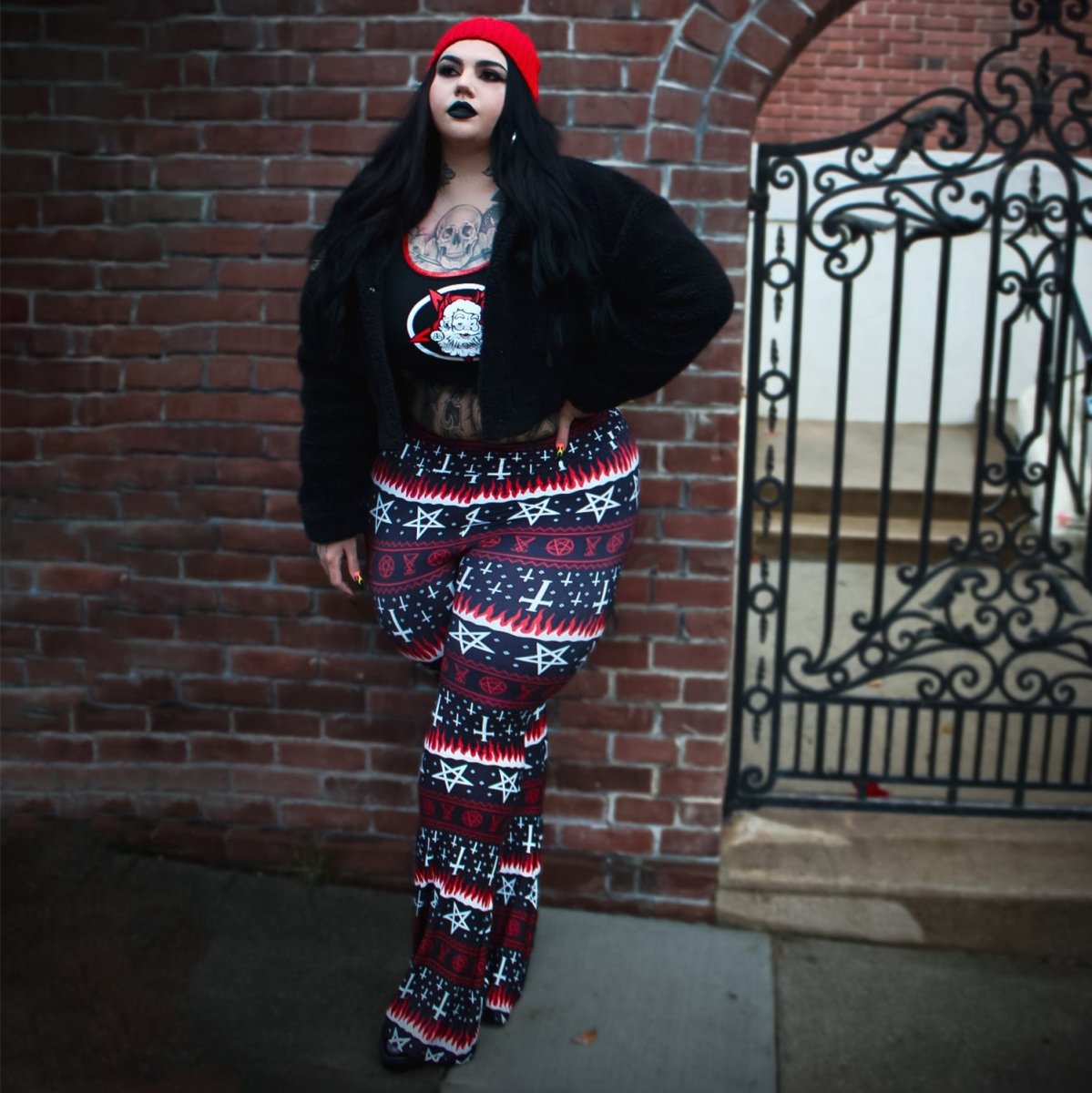 Hail Santa Pentagram Red Lace Crop Cami