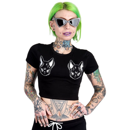 Mystical Cat Familiar Crop Baby Tee