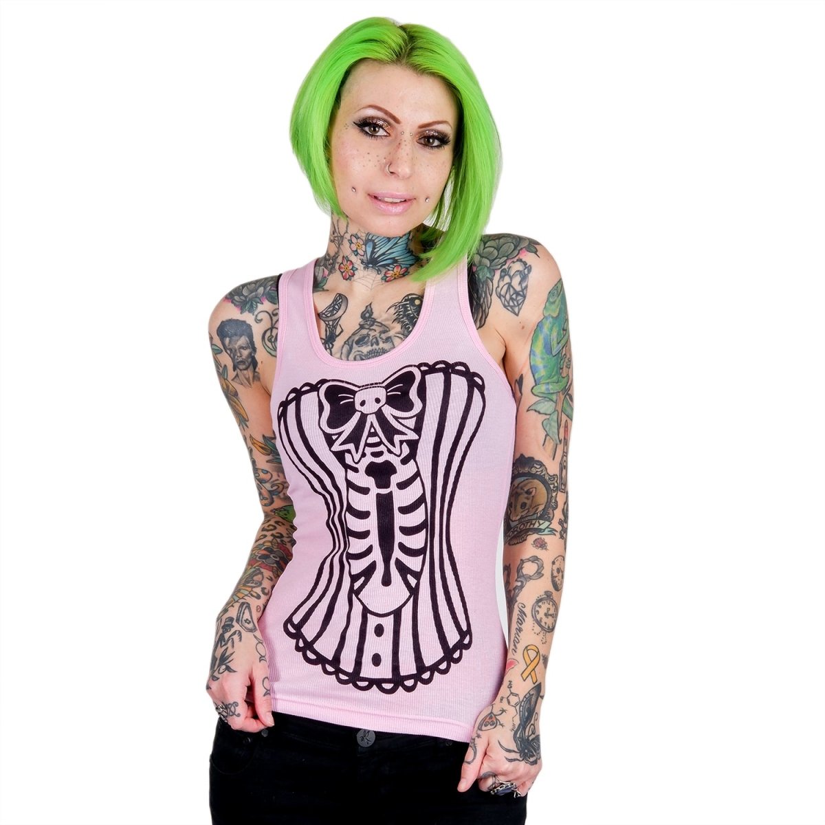 Skeleton Corset Pink Racerback Tank Top