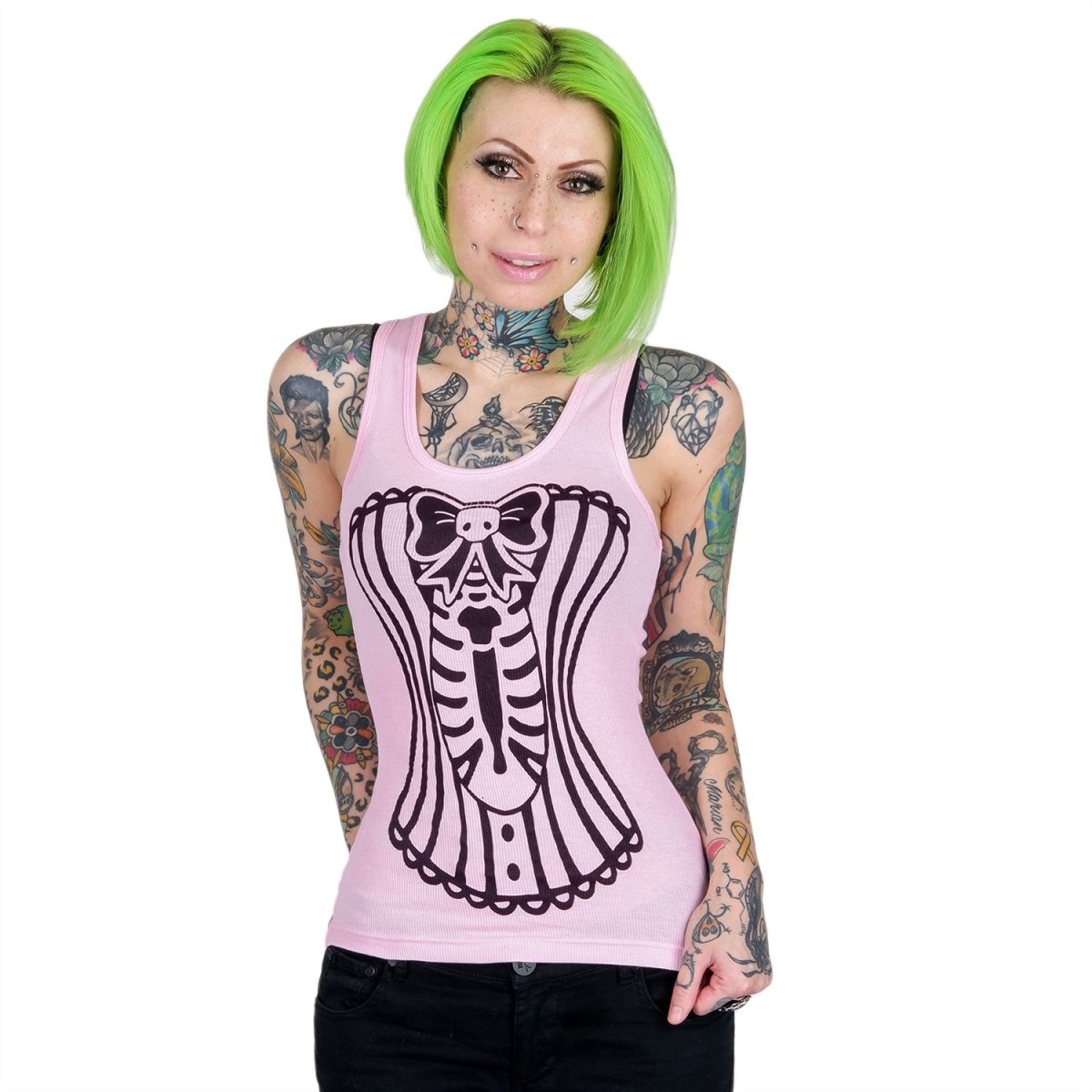 Skeleton Corset Pink Racerback Tank Top