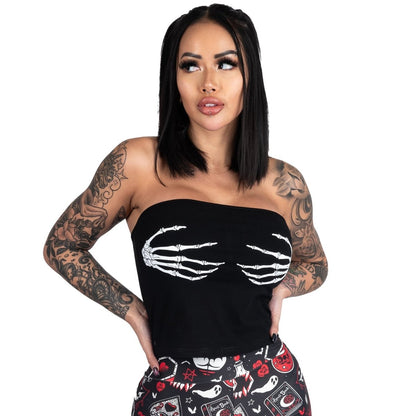 Skeleton Hands Corset Lace-Up Tee