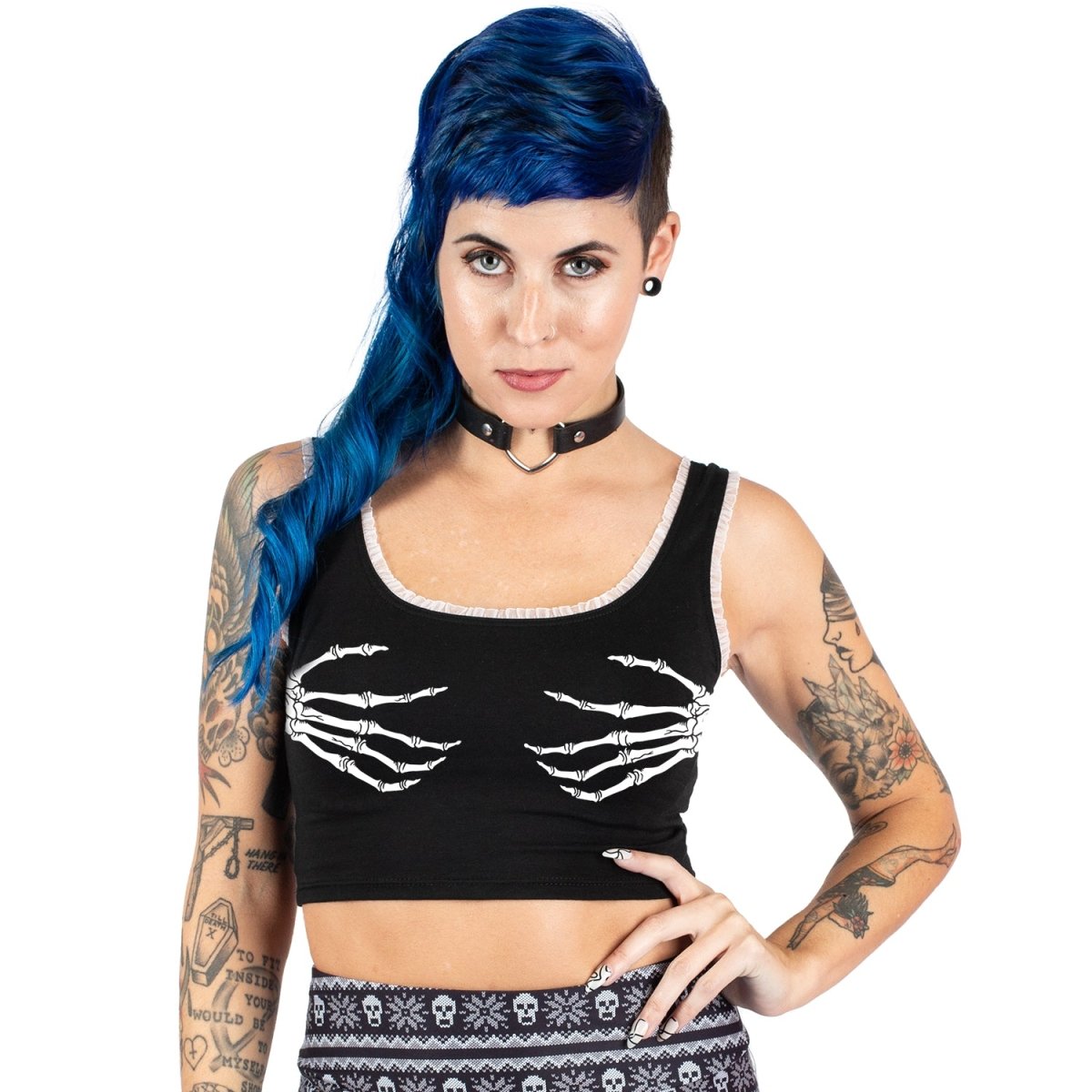 Skeleton Hands White Lace Crop Cami