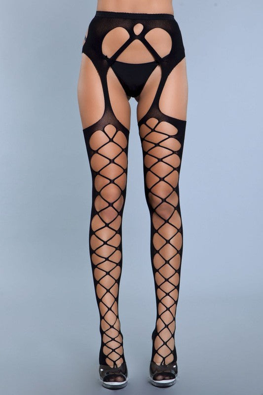 Diamond Tights with Attached Garter