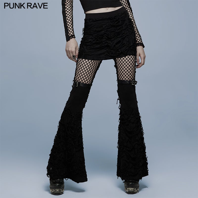 Punkrave Distressed and Mesh Bell Bottoms (Pre-Sale)