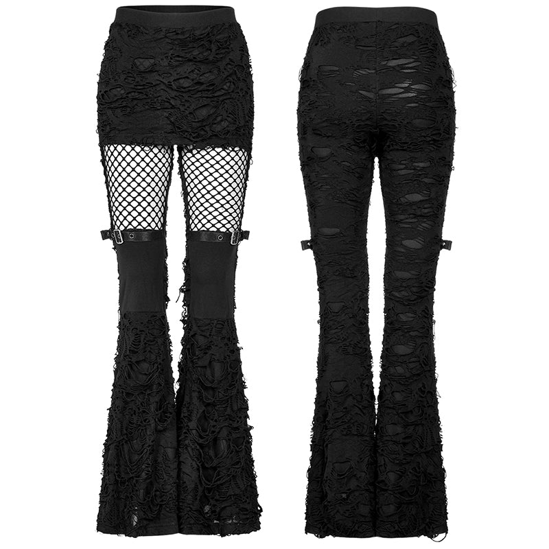 Punkrave Distressed and Mesh Bell Bottoms