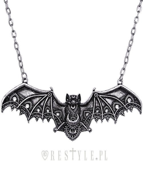 Silver Lace Bat Necklace