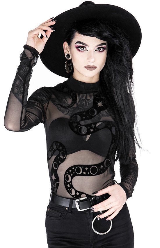 Restyle Gothic Snake Mesh Bodysuit (Plus Available)
