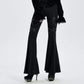 Gothic Faux Leather Detail Bell Bottoms