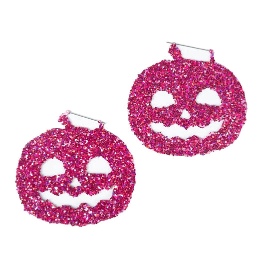 Glitter Pink Pumpkin Earrings